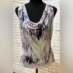 Multi-colored, cowl neck, sleeveless top by Calvin Klein. (A4)